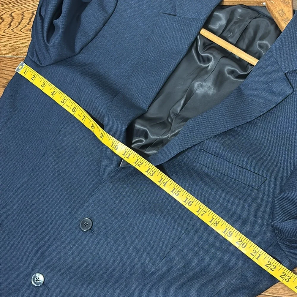 CALVIN KLEIN Blue double breasted 100% wool blazer natural stretch size 44L